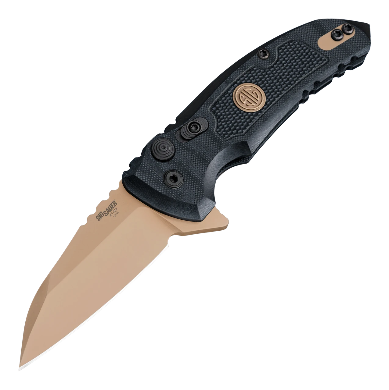 SIG X1-MicroFlip Emperor Scorpion Manual Flipper: 2.75" Wharncliffe Blade - FDE PVD Finish, Solid Black G10 Frame 3 SIG X1-MicroFlip Emperor Scorpion Manual Flipper: 2.75" Wharncliffe Blade - FDE PVD Finish, Solid Black G10 Frame