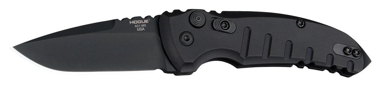 Hogue A01-MicroSwitch Automatic Folder: 2.75" Drop Point Blade - Black Cerakote Finish, Matte Black Aluminum Frame- 24116 3 Hogue A01-MicroSwitch Automatic Folder: 2.75" Drop Point Blade - Black Cerakote Finish, Matte Black Aluminum Frame- 24116