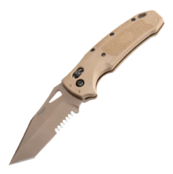Hogue SIG K320 M17/M18 Manual Folder: 3.5" Tanto Blade (Partially Serrated) - Coyote PVD Finish, Coyote Tan Polymer Frame - 36363