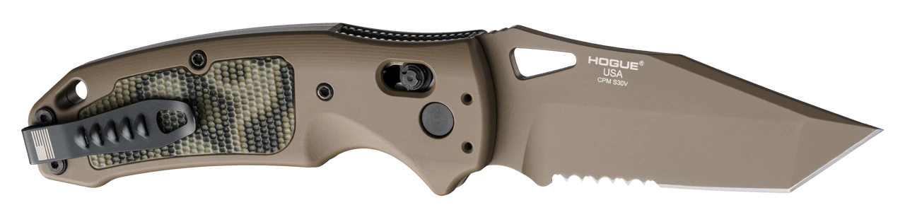 Hogue SIG K320 AXG Scorpion: 3.5" Tanto Blade (Partially Serrated) - FDE Cerakote Finish, FDE Aluminum Frame & G-Mascus Green G10 Insert 4 Hogue SIG K320 AXG Scorpion: 3.5" Tanto Blade (Partially Serrated) - FDE Cerakote Finish, FDE Aluminum Frame & G-Mascus Green G10 Insert - Image 2