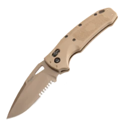 Hogue SIG K320 M17/M18 Manual Folder: 3.5" Drop Point Blade (Partially Serrated) - Coyote PVD Finish, Coyote Tan Polymer Frame - 36373