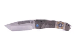 Medford Knives Midi Marauder S45VN Satin Tanto Blade, Tumbled Stars N Bars W/ Rivets Handles, Blue HW/Clip, NP3 Breaker