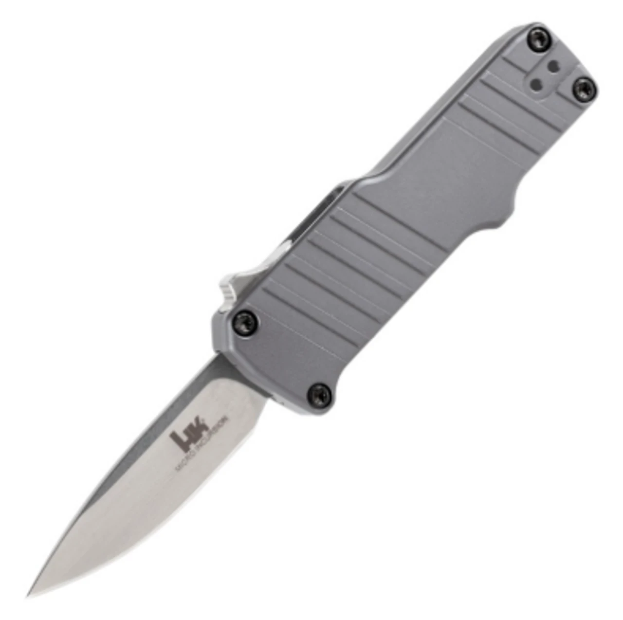 HK Micro Incursion OTF Automatic: 1.95" Clip Point Blade - Tumbled Finish, Matte Grey Aluminum Frame 3 HK Micro Incursion OTF Automatic: 1.95" Clip Point Blade - Tumbled Finish, Matte Grey Aluminum Frame
