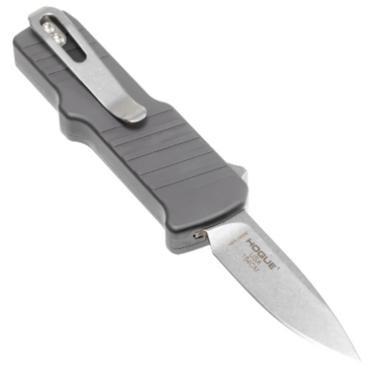 HK Micro Incursion OTF Automatic: 1.95" Clip Point Blade - Tumbled Finish, Matte Grey Aluminum Frame 4 HK Micro Incursion OTF Automatic: 1.95" Clip Point Blade - Tumbled Finish, Matte Grey Aluminum Frame - Image 2