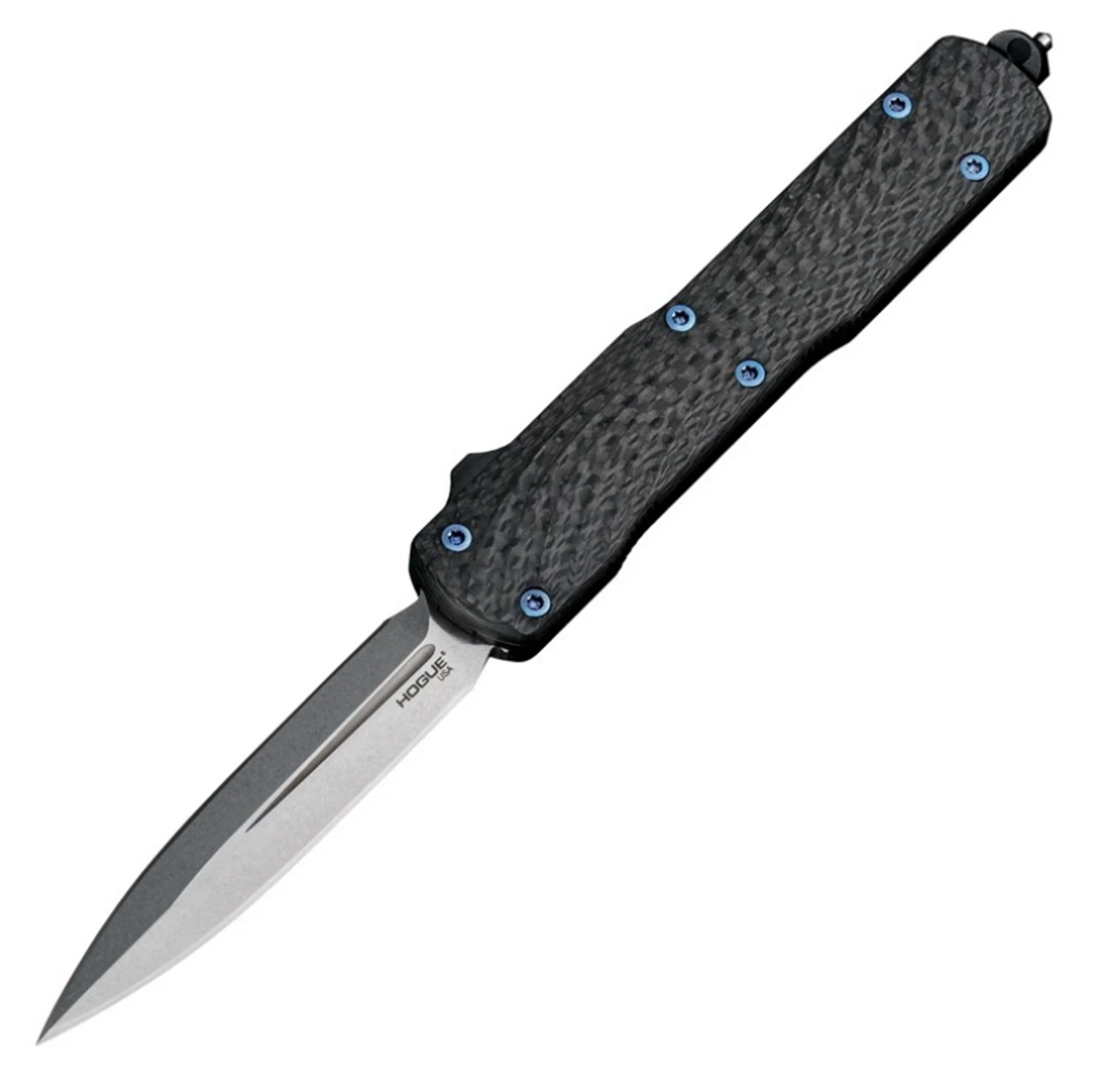 Hogue Counterstrike OTF Automatic (Collector Series): 3.35" Double Edge Blade - Tumbled Finish, Aluminum Case & Black Carbon Fiber Cover 3 Hogue Counterstrike OTF Automatic (Collector Series): 3.35" Double Edge Blade - Tumbled Finish, Aluminum Case & Black Carbon Fiber Cover