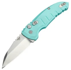 Hogue A01-MicroSwitch Automatic Folder: 2.75" Wharncliffe Blade - Tumbled Finish, Matte Aquamarine Aluminum Frame - 24103